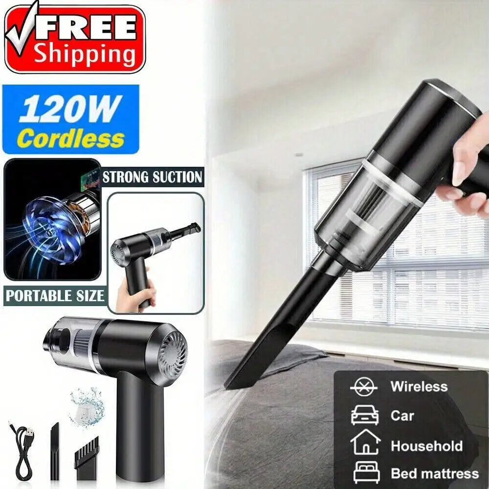 Multi Functional Ultra Quiet Portable Car Vacuum Cleaner - USB Charging, Strong Suction, Long Battery Life, Suitable For Home And Car Use, Charging Handheld, Whirlwind, Wireless Collector