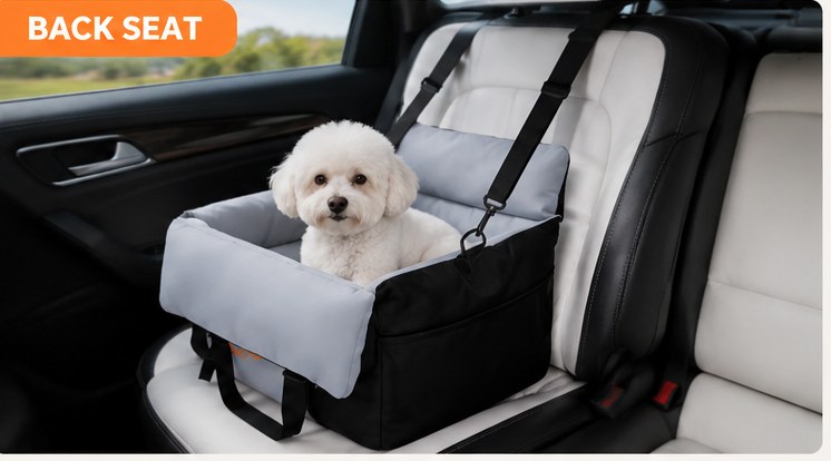 Booster seat installed on the back seat